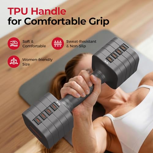 FEIERDUN 5-in-1 Adjustable Dumbbell Set of 2, 12LBS/20LBS Hand Weights for Women, 1s-Adjust Dual-Stable Dumbbell Set for Women Home Gym & Outdoor - Image 4
