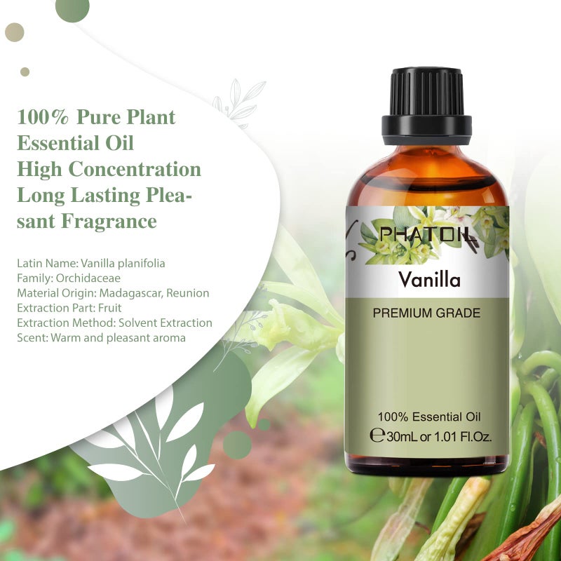 PHATOIL Vanilla Essential Oil, 1.01Fl.Oz (30ML) PHATOIL Pure Essential Oil Singles for Aromatherapy Diffusers, Humidifiers, Great for DIY Candle and Soap Making, Gift for Friend - Image 2
