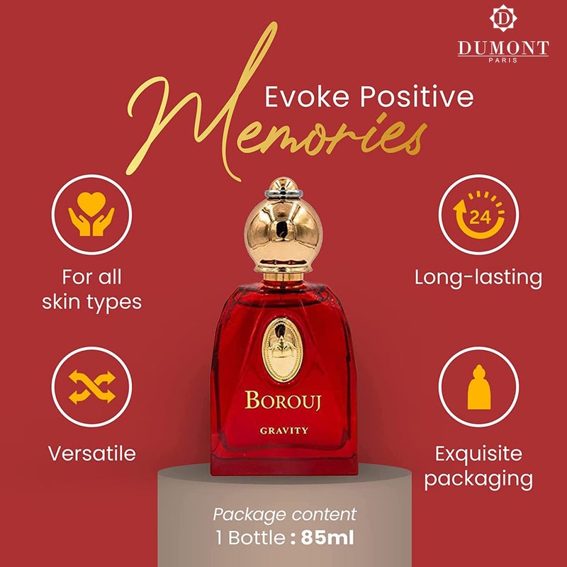 Dumont BOROUJ GRAVITY - 85ml - Unisex Perfume for Men & Women - Agarwood, Vanilla, Woody & Musk Fragrance - Long Lasting Cologne Mist & Body Spray - for Him & Her - Image 3