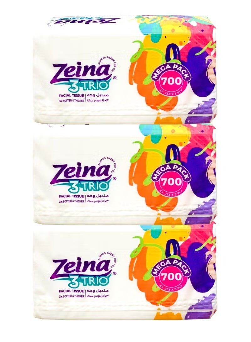 Trio Facial Tissues - Softer & Thicker 700 Tissue Pack of 3 (May vary package)