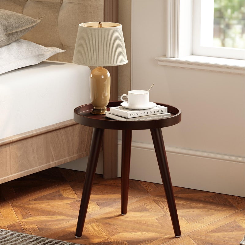 Apicizon Round Side Table Brown Tray Nightstand Coffee End Table for Living Room Bedroom Small Spaces Easy Assembly Bedside Table 15 x 18 Inches