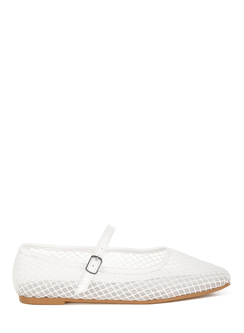 Mesh Mary Jane Flats in White