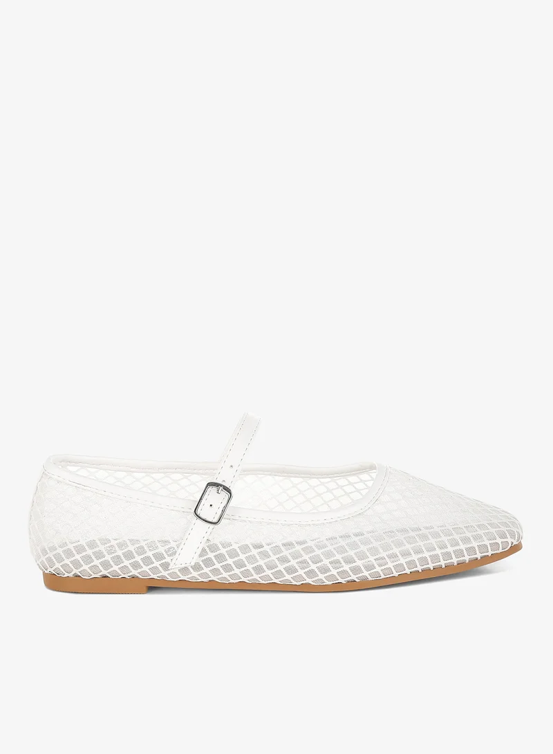 Mesh Mary Jane Flats in White