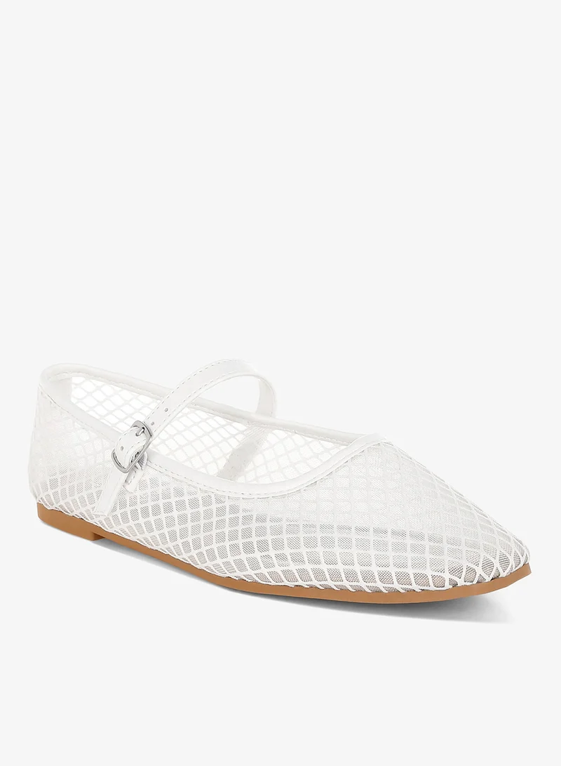 London Rag Mesh Mary Jane Flats in White