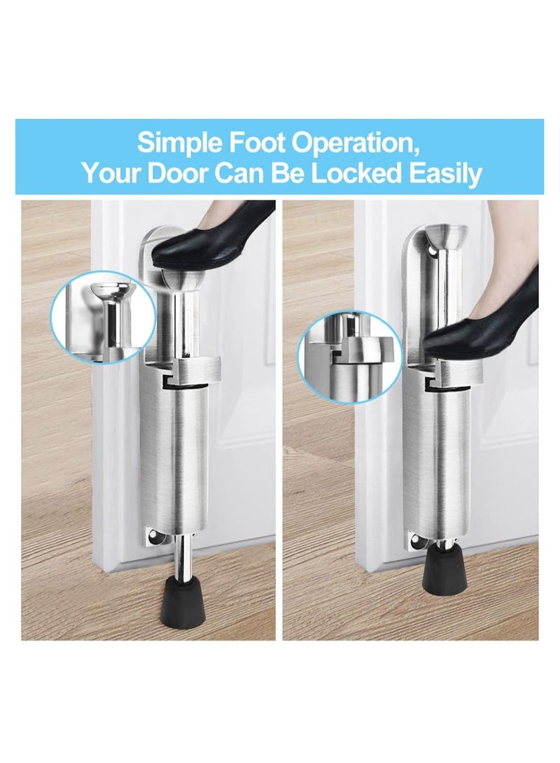 SYOSI Kick Down Door Locks Stopper Holder Spring Loaded Adjustable Stainless Steel Heavy Duty Door Holder Step On Door Stopper Retainer Zinc Alloy Soft Rubber Foot for Garage Gate Office Home - Image 2