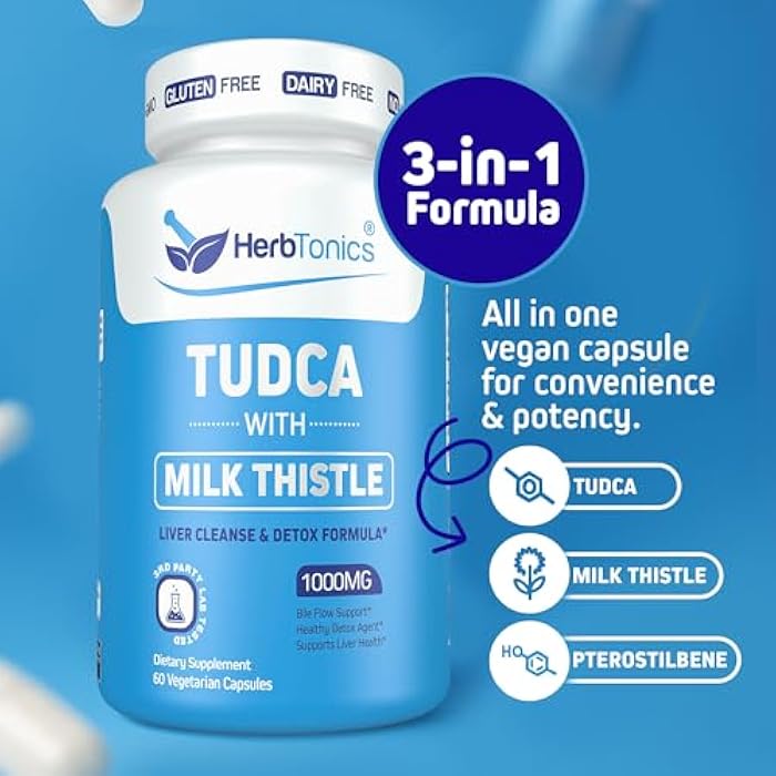 Herbtonics هيربتونيكس TUDCA 1000 ملغ لتنظيف الكبد ودعم المرارة - مدعوم بخلاصة الشوك المقدس وبيترستيلبين لتحسين أملاح الصفراء لتنظيف الكبد، تدفق صفراوي صحي، وصحة هضمية (60 كبسولة نباتية) - Image 2