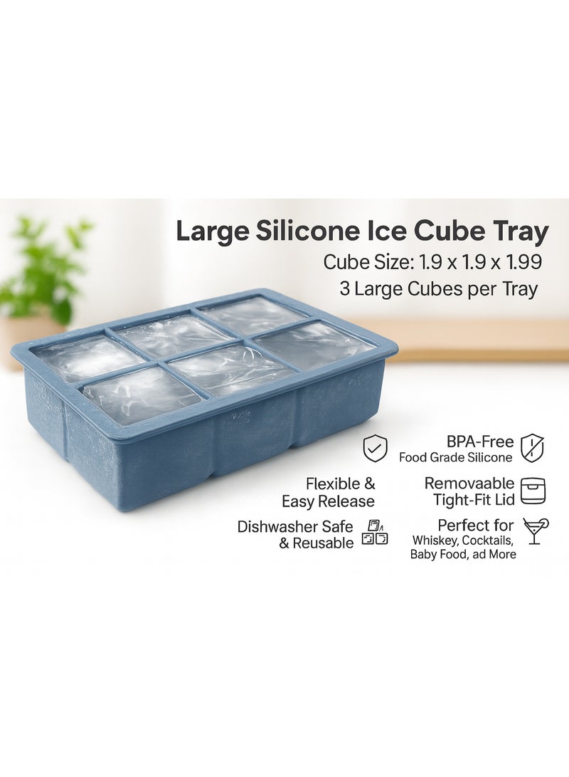 تحواز أحواض مكعبات الثلج من السيليكون من Tahwaz - عبوة 3 قطع | مكعبات كبيرة بارتفاع 2 بوصة | خالية من مادة BPA | مع غطاء قابل للإزالة | آمنة للغسل في غسالة الصحون - Image 5