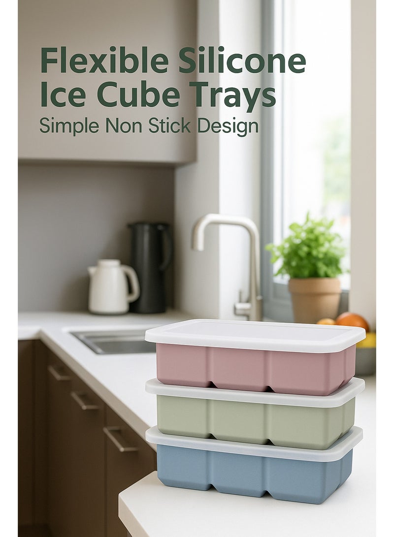 تحواز أحواض مكعبات الثلج من السيليكون من Tahwaz - عبوة 3 قطع | مكعبات كبيرة بارتفاع 2 بوصة | خالية من مادة BPA | مع غطاء قابل للإزالة | آمنة للغسل في غسالة الصحون - Image 1