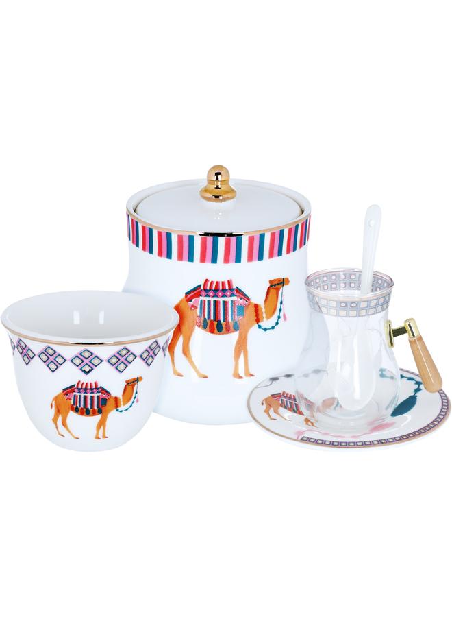 السيف  طقم تقديم الشاي والقهوة من ترحال زجاج + بورسلين 180+65 مل 26 قطعة شفاف - Image 1