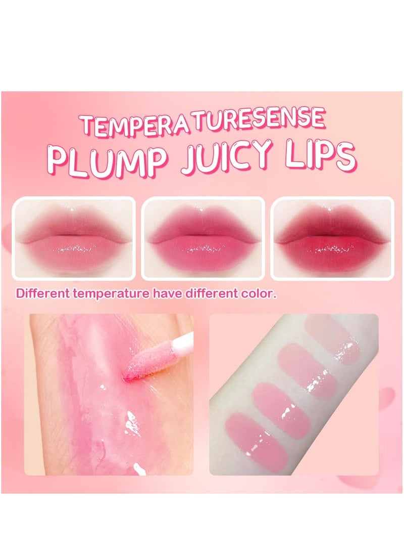 3Pcs Color Changing Hydrating Lip Oil Set, Pink Magic Mood Liquid Lipstick, High-Shine Clear Temperature Color Change Lip Stain Lip Balm, Long Lasting Nutritious Natural PH Color Change Lip - Image 4