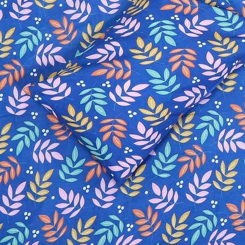 Status Contract -Cotton Rich Double Bedsheet with 2 Pillow Covers for Bed Room, Home, Hotel-120 GSM (Blue Leaves) - Image 4