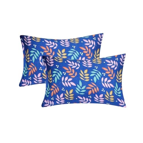 Status Contract -Cotton Rich Double Bedsheet with 2 Pillow Covers for Bed Room, Home, Hotel-120 GSM (Blue Leaves) - Image 5