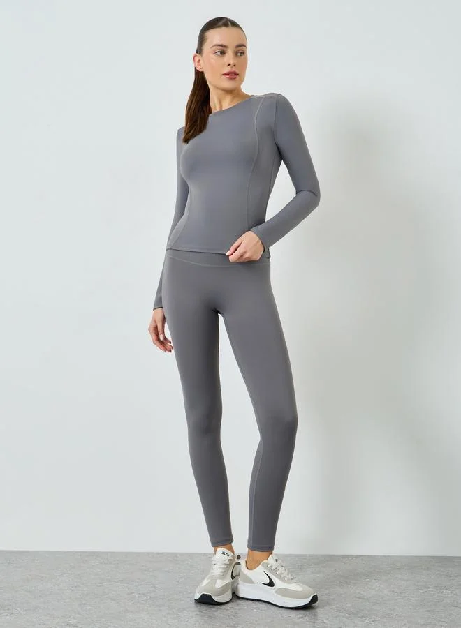 Stitch Detail Long Sleeve Top and Leggings Set