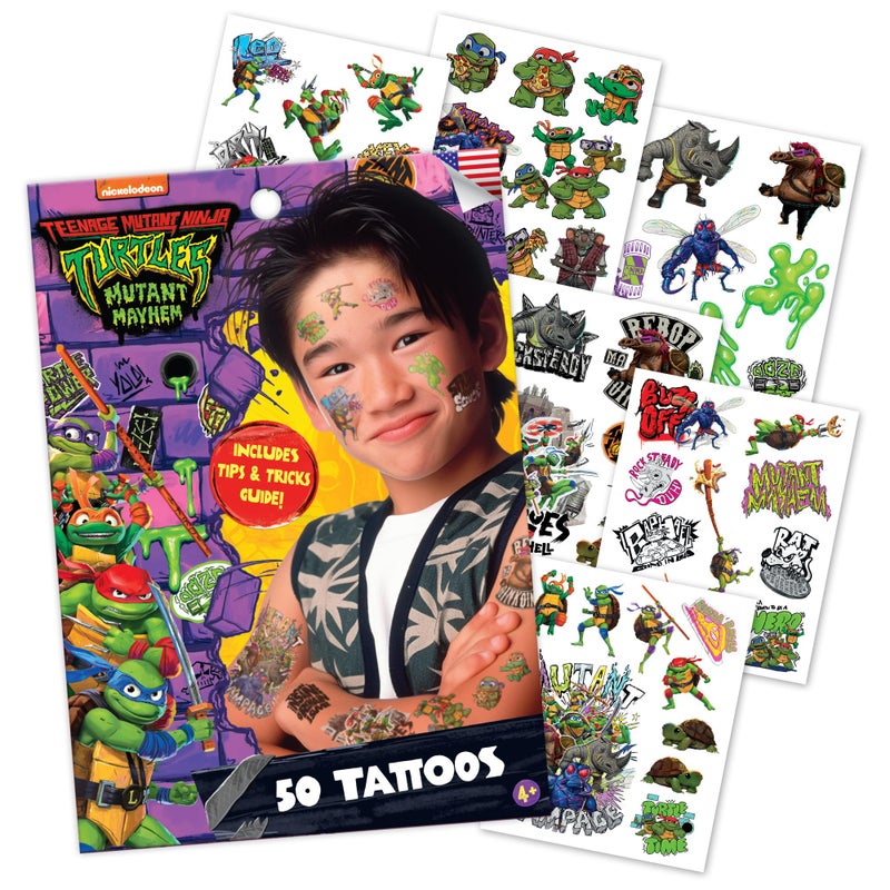 SAVVi Teenage Mutant Ninja Turtles Temporary Tattoos for Kids (50 pack). Made in the USA w Certified Safe Ink. Kids Birthday Party Supplies & Party Favors. Temporary Tattoos Stickers Set for Girls and Boys - Image 1