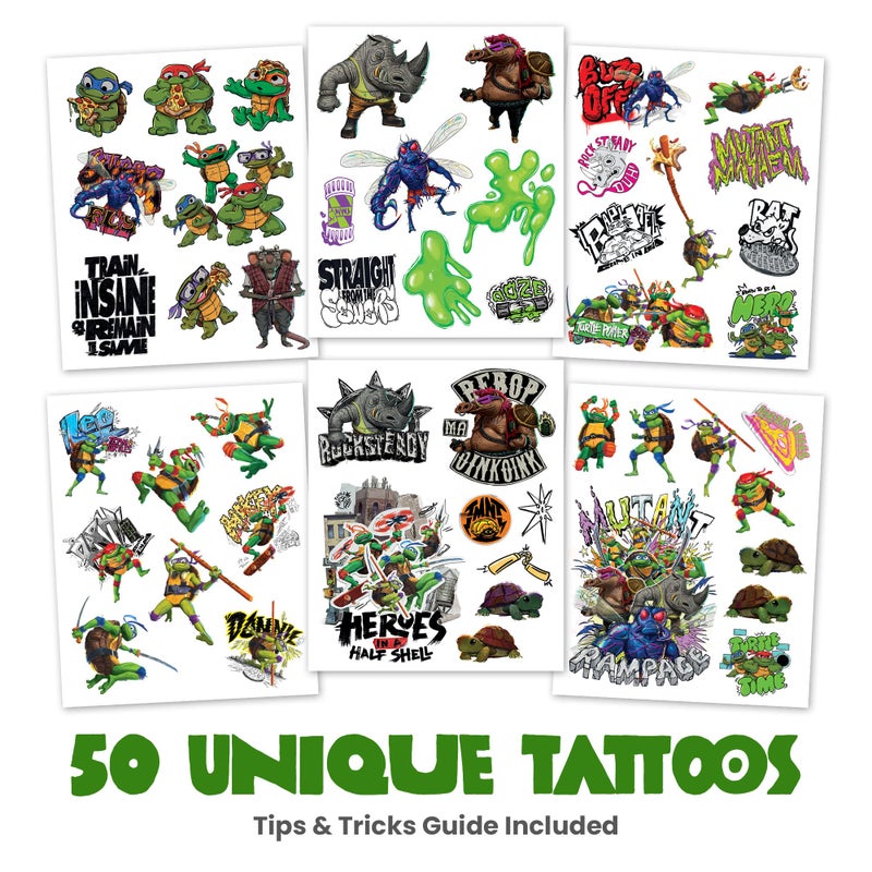 SAVVi Teenage Mutant Ninja Turtles Temporary Tattoos for Kids (50 pack). Made in the USA w Certified Safe Ink. Kids Birthday Party Supplies & Party Favors. Temporary Tattoos Stickers Set for Girls and Boys - Image 2
