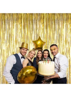 i-CHONY 2 Pcs 3.2Ft X 8.2Ft Shiny Gold Metallic Tinsel Foil Fringe Curtains Photo Booth Backdrop For Birthday Wedding Holiday Celebration Bachelorette Party Decorations (Gold)  - Image 5