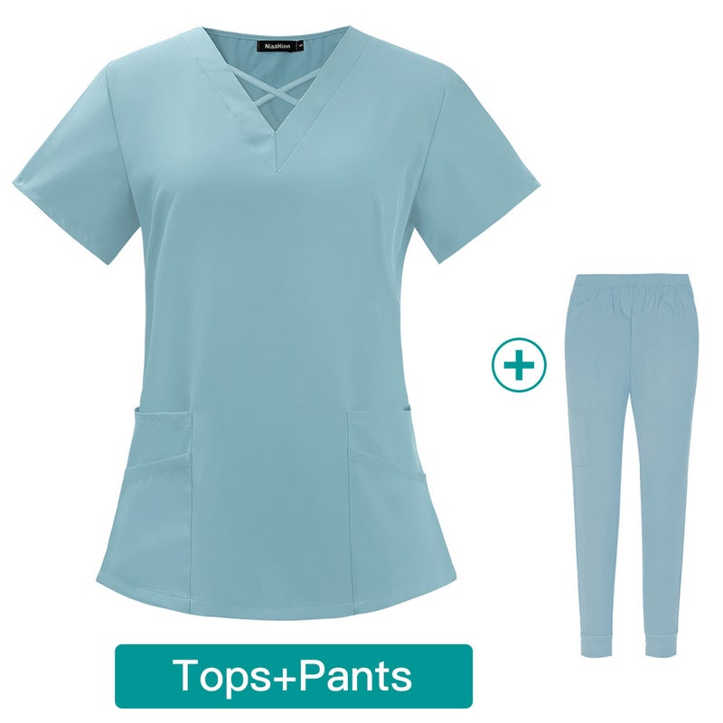 Womens Summer Thin Medical Scrubs Set Breathable 42026-LW Black  - Image 2