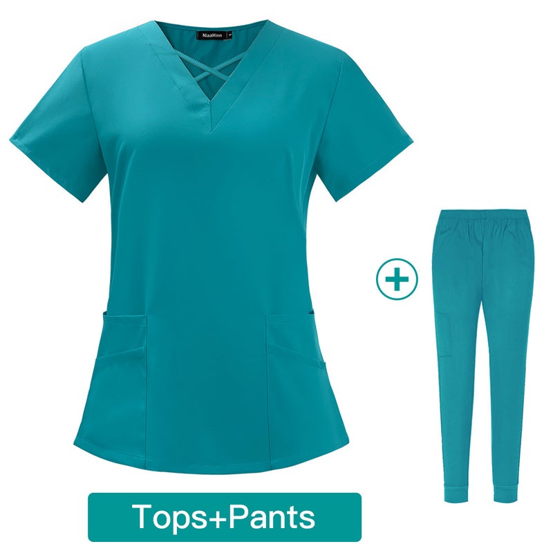 Womens Summer Thin Medical Scrubs Set Breathable 42026-LW Black  - Image 5