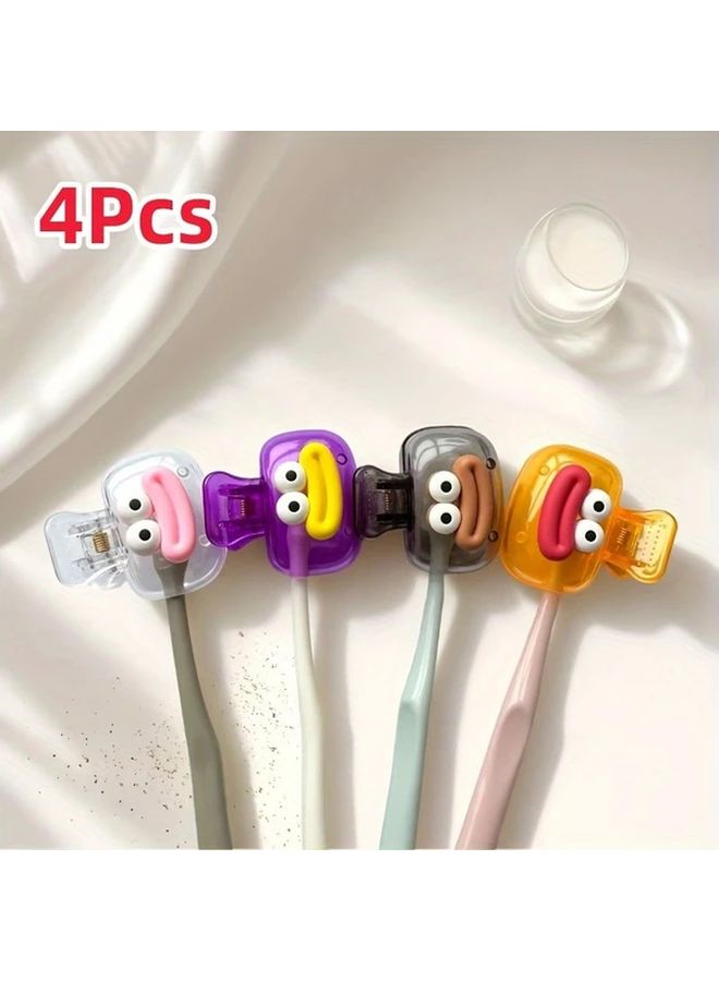 4 Pcs Random Color Cute Sausage Mouth Toothbrush Holder Travel Case With Secure Clips - Image 1