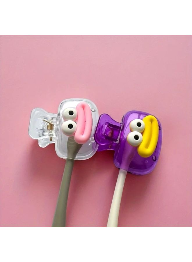 4 Pcs Random Color Cute Sausage Mouth Toothbrush Holder Travel Case With Secure Clips - Image 3