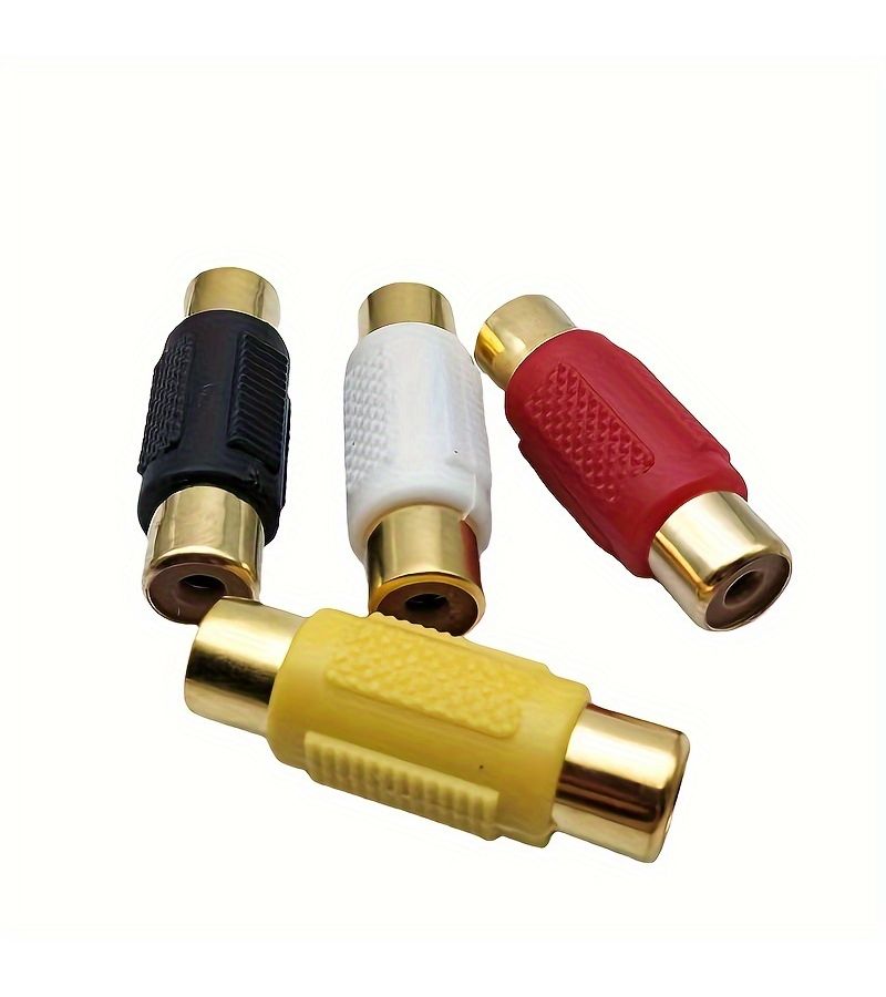 1 قطعة من محول أنثى RCA مذهب بالذهب، Lotus، من أنثى إلى أنثى، كابل تمديد صوتي أسود مستقيم، مزدوج المنفذ. - Image 1