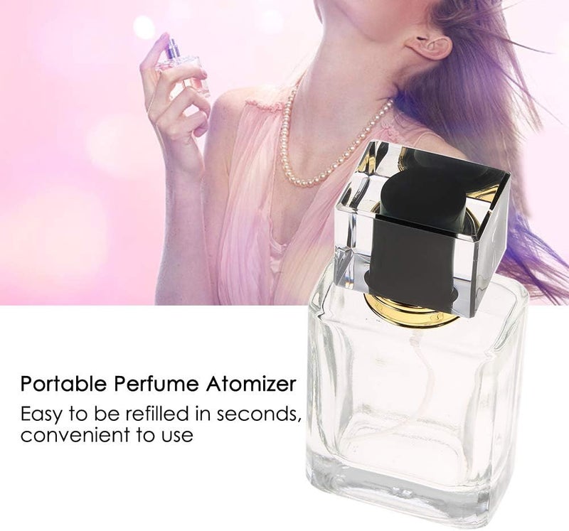 klarako Empty Perfume Atomizer, 50ml Portable Glass Empty Refillable Replacement Glass Perfume Bottle Metal Sprayer Pump Bottle Travel Transparent Dropper Cosmetic Refillable Containers Applicator(Black) Black - Image 4