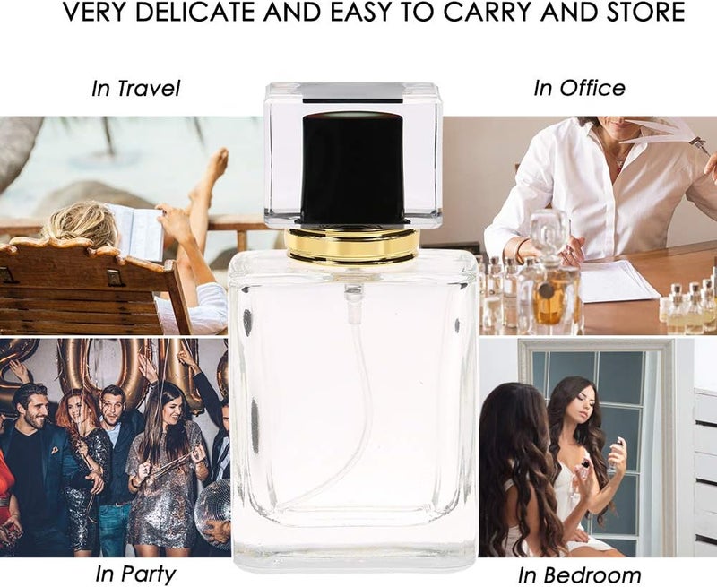 klarako Empty Perfume Atomizer, 50ml Portable Glass Empty Refillable Replacement Glass Perfume Bottle Metal Sprayer Pump Bottle Travel Transparent Dropper Cosmetic Refillable Containers Applicator(Black) Black - Image 1