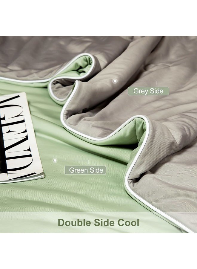 LLanCL Cooling Blankets for Hot Sleepers - Cool Like Ice Cream Lightweight Blanket for Summer with Double Side Cold, Cooling Comforter, Quilt, Fabric for Bed (Twin Size 59" x 79" Green & Grey) - Image 4