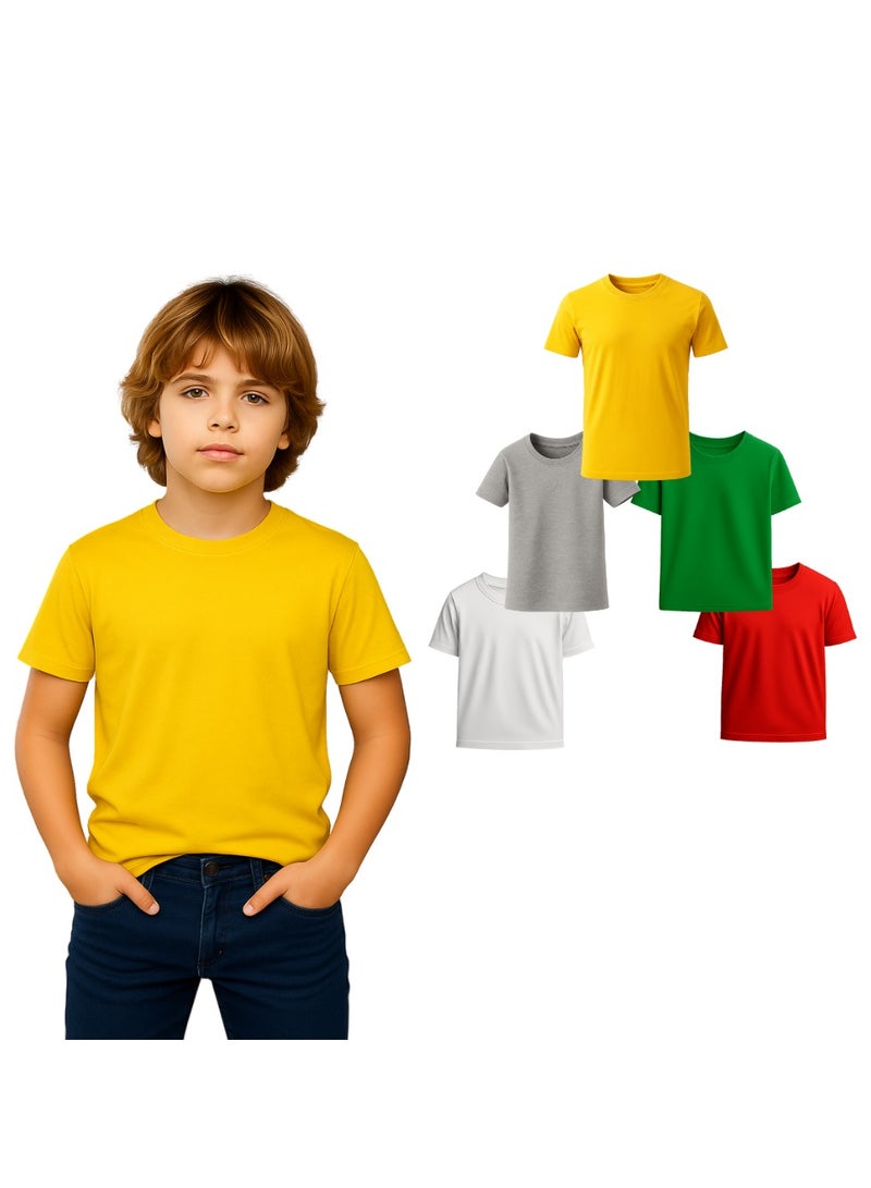 برينت شوب فور مي تي شيرت للأطفال 5 عبوات تي شيرت قطن 100% بأكمام قصيرة ورقبة دائرية - تي شيرت عادي للأولاد والبنات للجنسين - حزمة كومبو للأطفال - Image 1