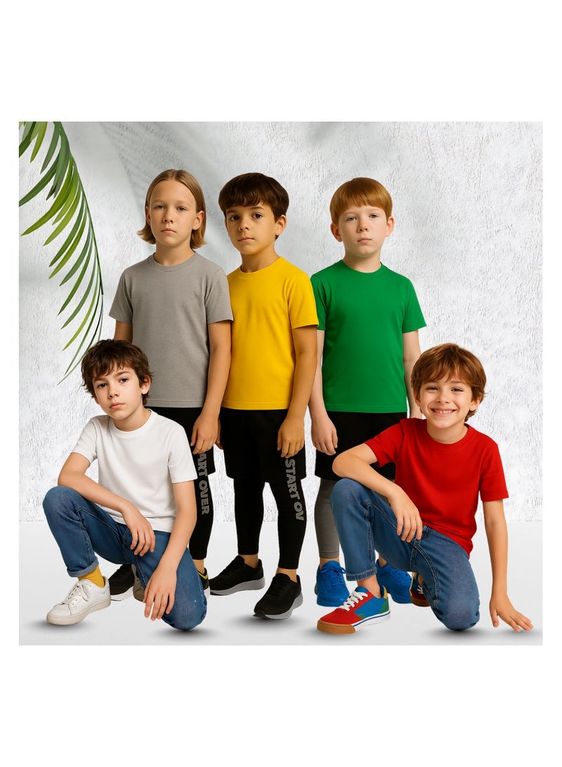 برينت شوب فور مي تي شيرت للأطفال 5 عبوات تي شيرت قطن 100% بأكمام قصيرة ورقبة دائرية - تي شيرت عادي للأولاد والبنات للجنسين - حزمة كومبو للأطفال - Image 4