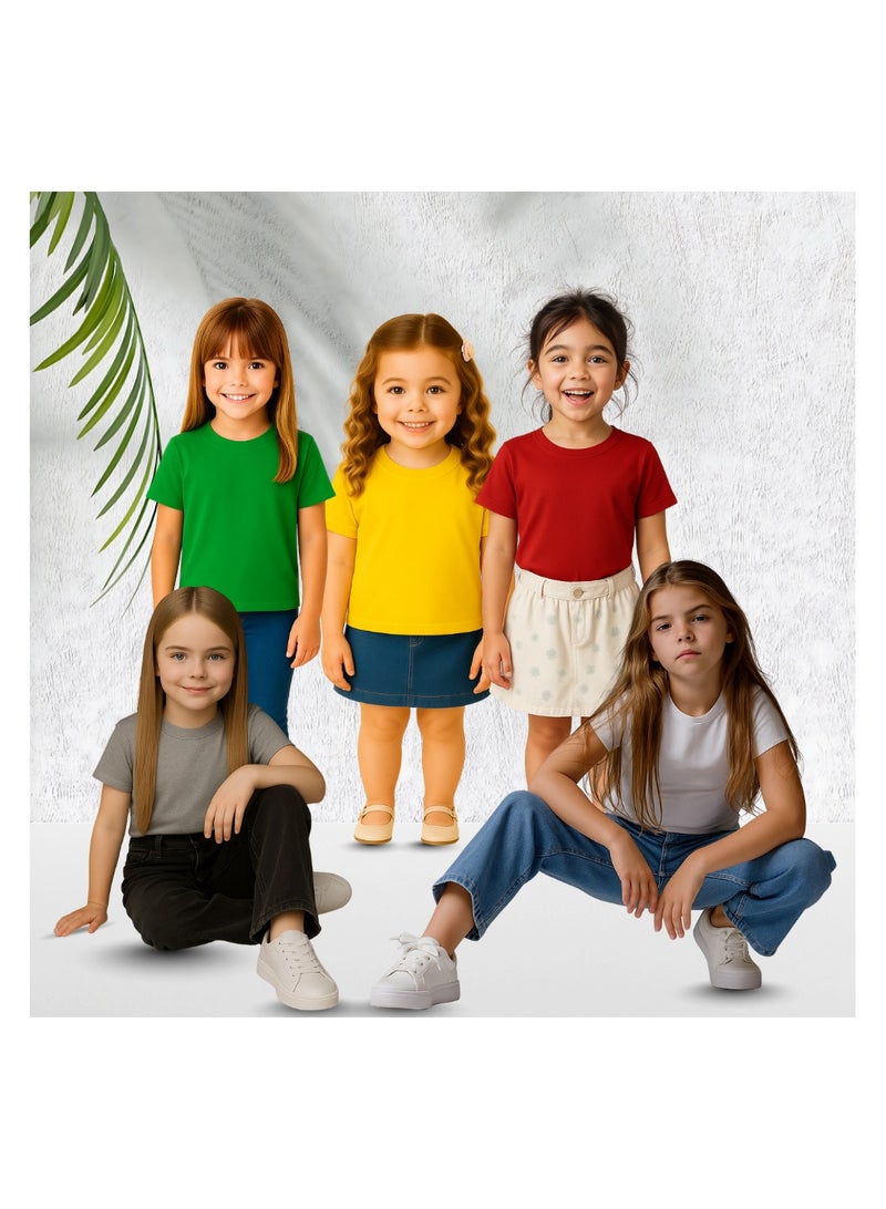 برينت شوب فور مي تي شيرت للأطفال 5 عبوات تي شيرت قطن 100% بأكمام قصيرة ورقبة دائرية - تي شيرت عادي للأولاد والبنات للجنسين - حزمة كومبو للأطفال - Image 5