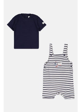 Toddlers Boy 2 Pcs Embroidered Logo Top And Bottom Set, Blue