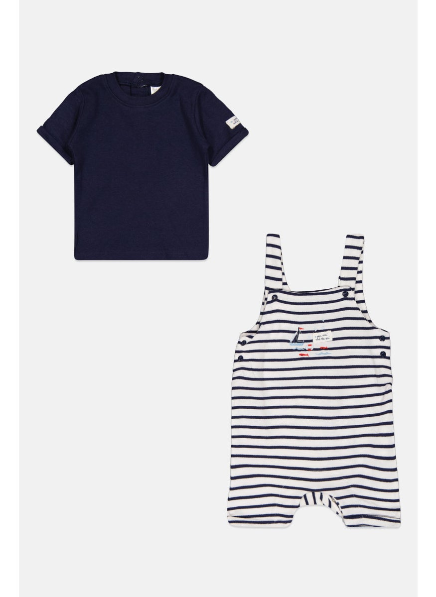 Rock-A-Bye Baby Boutique - Toddlers Boy 2 Pcs Embroidered Logo Top And Bottom Set, Blue - Image 1