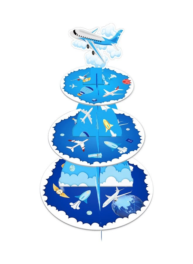 CC HOME Airplane Cupcake Stand 3 Tier Airplane Party Supplies Cake Stand for Birthday Party Decorations - Image 1