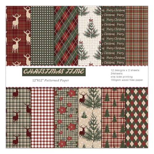 EAMOTOL Christmas Decorative Scrapbook Paper Pad - 12x 12in 24 Sheets Patterns Designed Decoupage Supplies for Journaling Folded Cardstock Making Origami DIY Crafts Gift Wrapping Material - Image 1