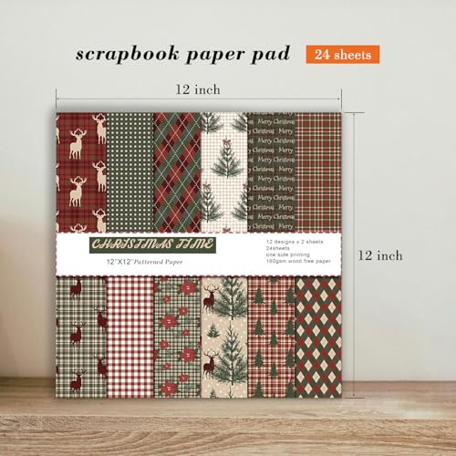 EAMOTOL Christmas Decorative Scrapbook Paper Pad - 12x 12in 24 Sheets Patterns Designed Decoupage Supplies for Journaling Folded Cardstock Making Origami DIY Crafts Gift Wrapping Material - Image 2