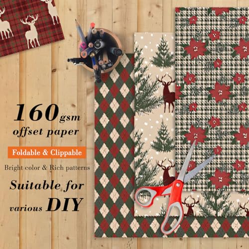 EAMOTOL Christmas Decorative Scrapbook Paper Pad - 12x 12in 24 Sheets Patterns Designed Decoupage Supplies for Journaling Folded Cardstock Making Origami DIY Crafts Gift Wrapping Material - Image 4