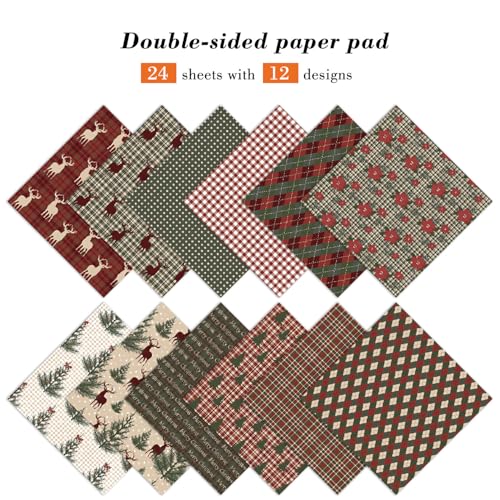 EAMOTOL Christmas Decorative Scrapbook Paper Pad - 12x 12in 24 Sheets Patterns Designed Decoupage Supplies for Journaling Folded Cardstock Making Origami DIY Crafts Gift Wrapping Material - Image 3