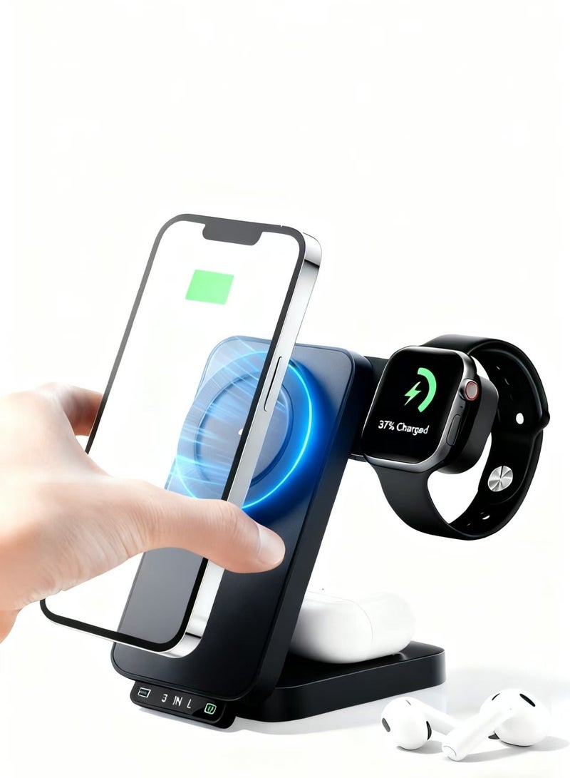 ألترون محطة شحن لاسلكية 3 في 1 من ALTRONE، حامل شاحن مغناطيسي قابل للطي لأجهزة متعددة - متوافق مع iPhone 17/16/15/14/13/12، متوافق مع Watch Series 2–9/SE/Ultra 2، متوافق مع AirPods 4/3/2/Pro 1/2/3 - Image 1