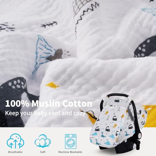 Rquite Car Seat Cover Baby Carseat Covers Girl Boy Breathable Muslin Cotton Large Mesh Window Infant Car Seat Canopy Baby Carrier Cover Stroller Sun Shade for Summer Hot Day - Image 3