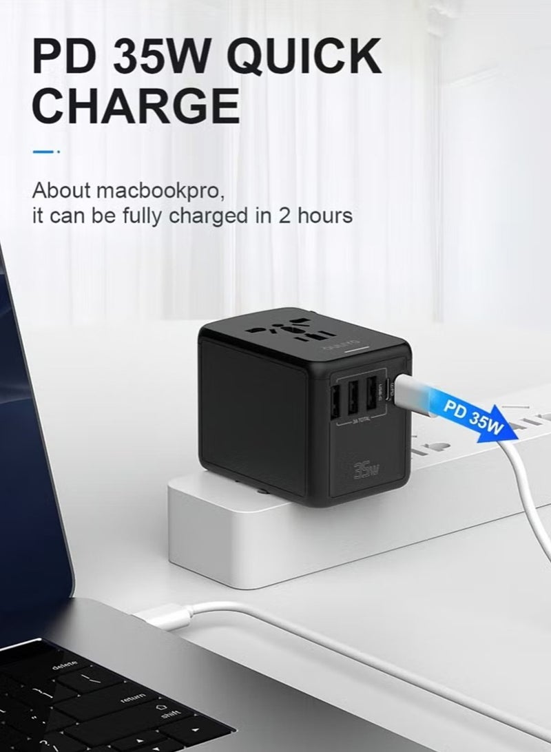 pd35w السفر محول الدولية نوع مزدوج جيم المكونات محول ثلاثة USB-A متعددة الوظائف شحن مقعد  - Image 2