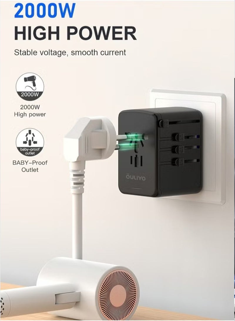 pd35w السفر محول الدولية نوع مزدوج جيم المكونات محول ثلاثة USB-A متعددة الوظائف شحن مقعد  - Image 4