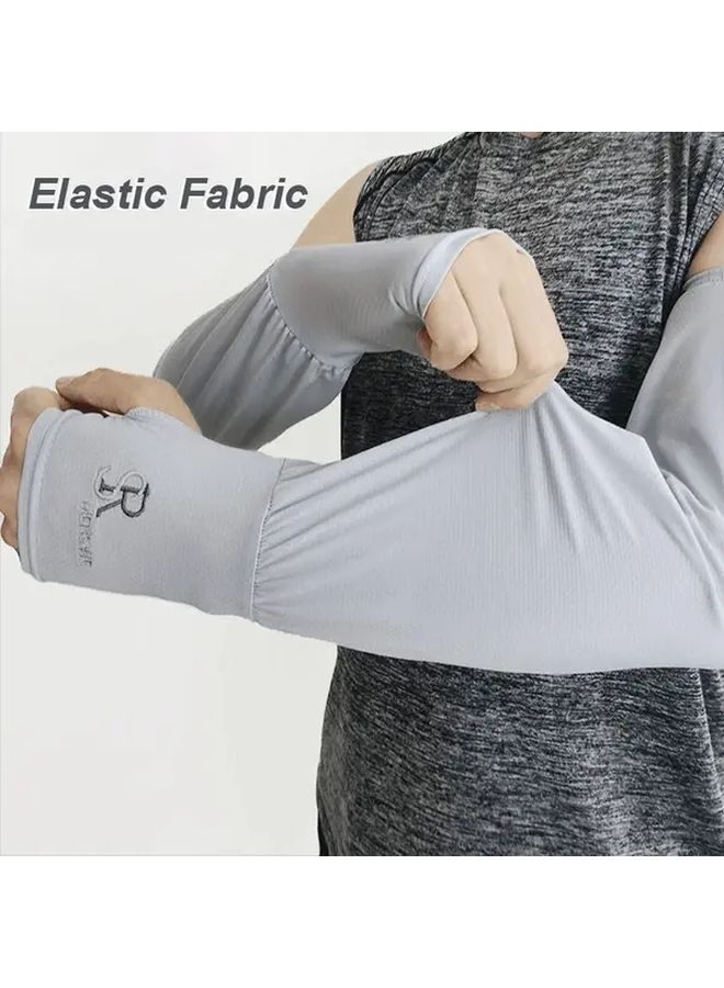 Men Dark Gray Sun Protection Arm Sleeves Loose Fit Breathable For Cycling Driving - Image 4