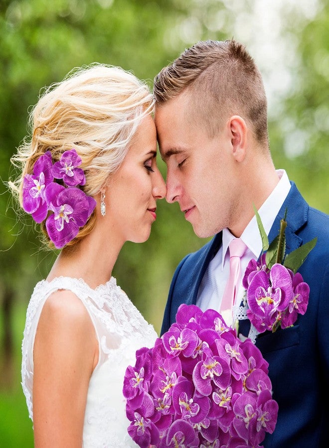 Janinka 80 Pcs Orchids Artificial Flowers Silk Phalaenopsis Flower Heads Fake Orchids Flowers for Cocktails Drink False Butterfly Orchid Head for Wedding Floral Bouquet DIY Craft Bridal Decor(Dark Purple) - Image 5
