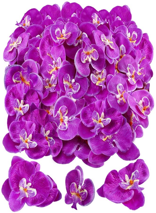 Janinka 80 Pcs Orchids Artificial Flowers Silk Phalaenopsis Flower Heads Fake Orchids Flowers for Cocktails Drink False Butterfly Orchid Head for Wedding Floral Bouquet DIY Craft Bridal Decor(Dark Purple) - Image 1