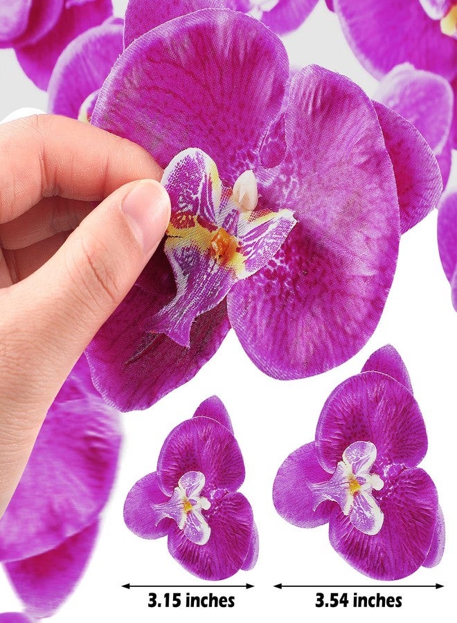 Janinka 80 Pcs Orchids Artificial Flowers Silk Phalaenopsis Flower Heads Fake Orchids Flowers for Cocktails Drink False Butterfly Orchid Head for Wedding Floral Bouquet DIY Craft Bridal Decor(Dark Purple) - Image 2