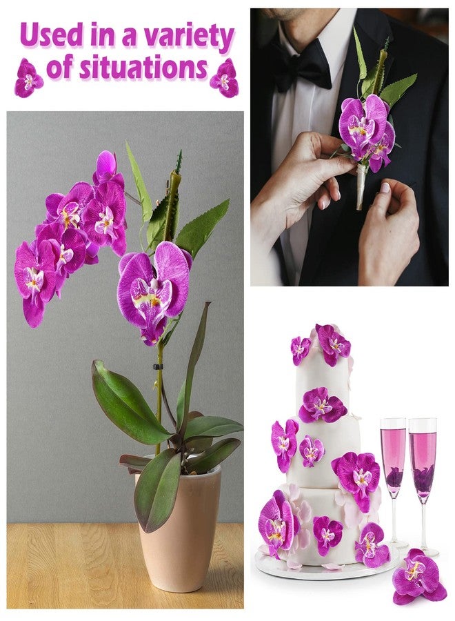 Janinka 80 Pcs Orchids Artificial Flowers Silk Phalaenopsis Flower Heads Fake Orchids Flowers for Cocktails Drink False Butterfly Orchid Head for Wedding Floral Bouquet DIY Craft Bridal Decor(Dark Purple) - Image 3