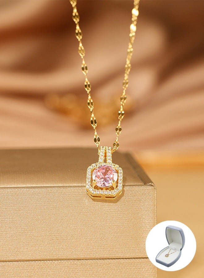 Gold Color Pendant Clavicle Chain Necklace, Inlaid Zircon, Birthday, Engagement, Anniversary, Wedding Jewelry Gift for Women - Image 4