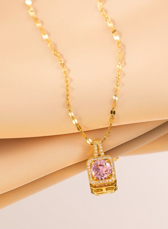 Gold Color Pendant Clavicle Chain Necklace, Inlaid Zircon, Birthday, Engagement, Anniversary, Wedding Jewelry Gift for Women - Image 1