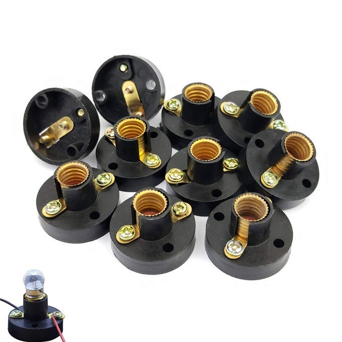 10 PCS MINI PLASTIC LIGHT BULB BASE LAMP HOLDER FOR DIY CRAFTS PHYSICS EXPERIMENTS SCREW TYPE BULB SOCKET BLACK